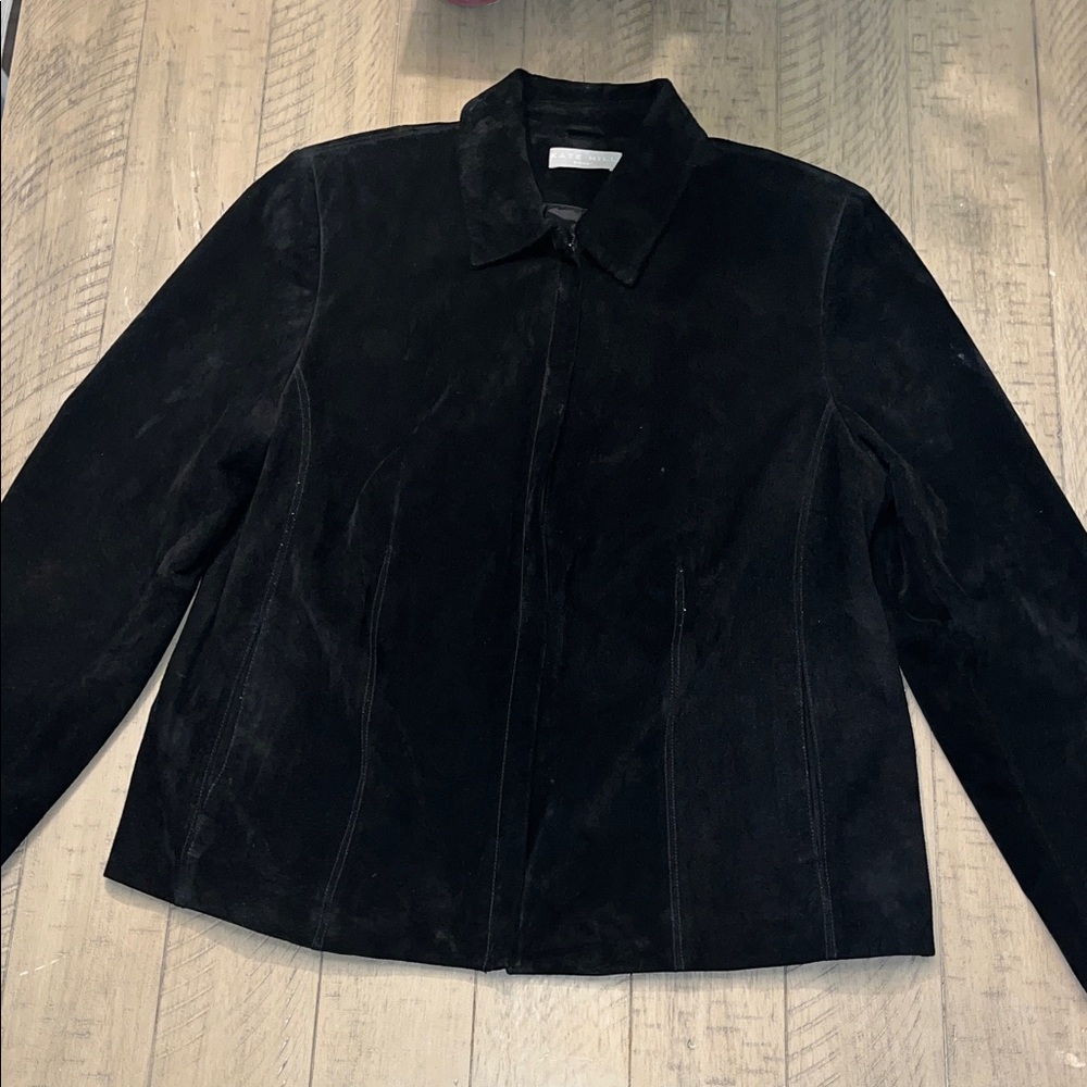 Kate Hill Black Suede Collared Jacket- 100% Leather